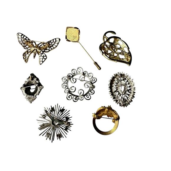 Sarah Coventry Lot (8) Pieces Butterfly Leaf Starburst Cabochon Stick Brooches - Picture 2 of 5